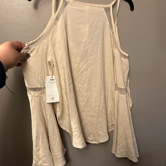 Others Follow shirt - cream boho bell sleeves open shoulder lace accents NWT - Picture 7 of 10